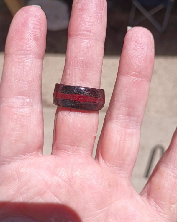 Wooden Ring with Leather Inlay, Size 8 view 2