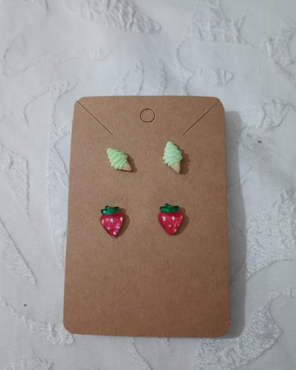 Ice Cream Cone and Strawberry Stud Earrings