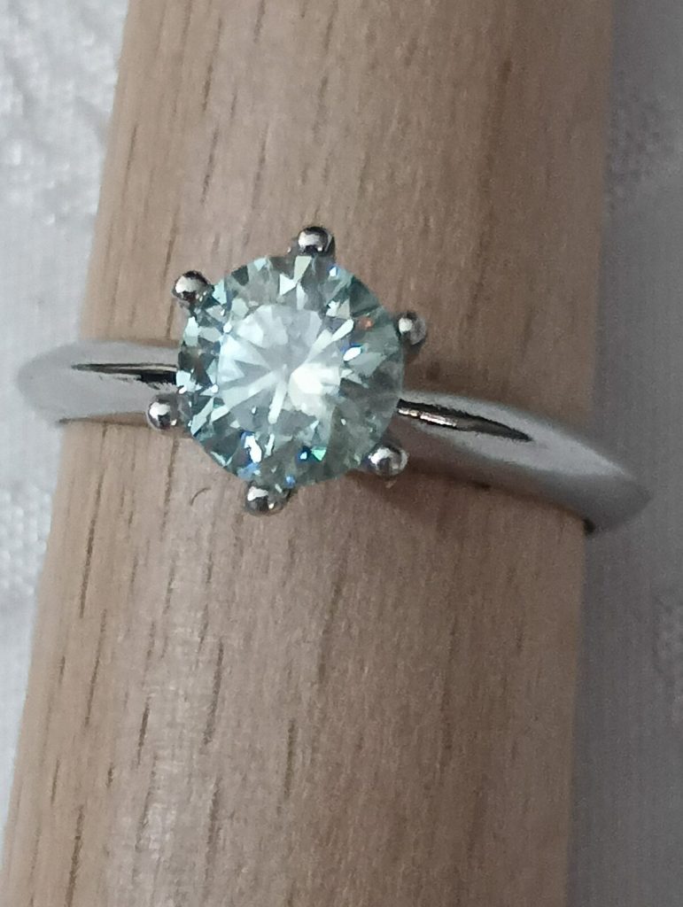 1ct Moissanite Ring, Ice Blue