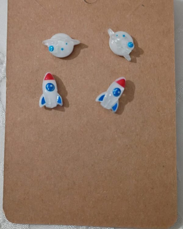 Planet and Rocket Stud Earrings